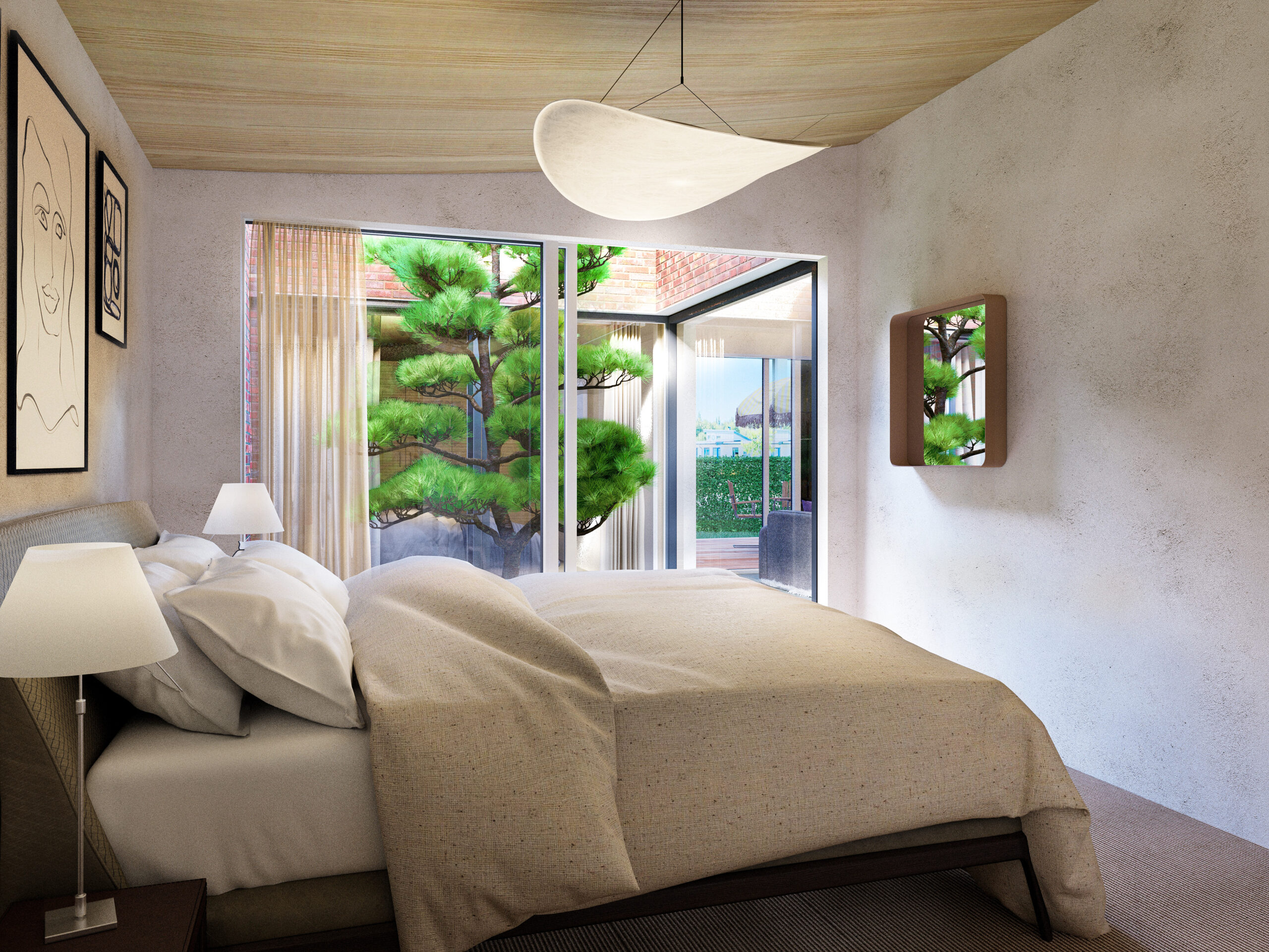 Ett sovrum med en säng