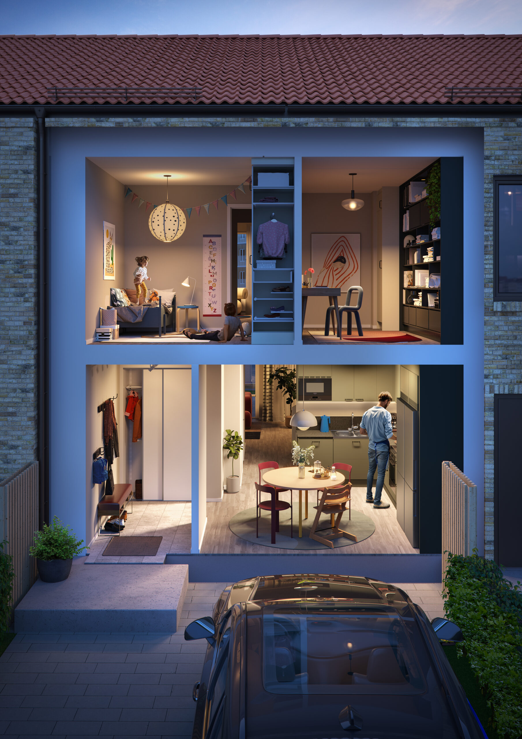 Ett sovrum med en säng