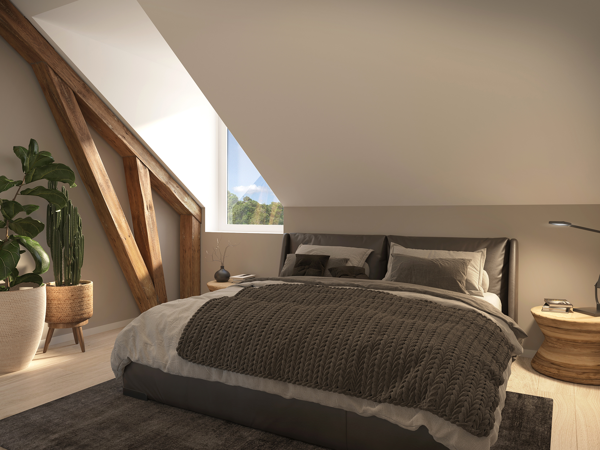 Ett sovrum med en säng