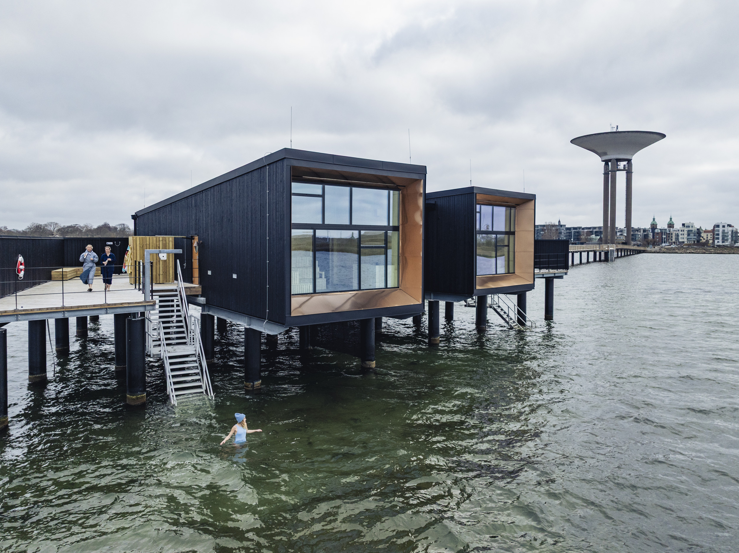 A women is cold bathing