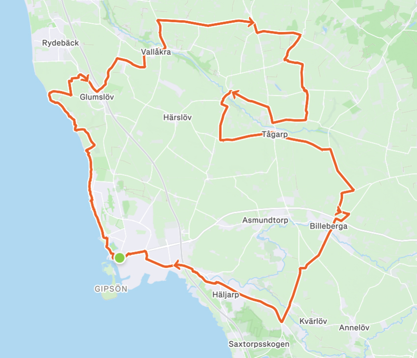 Karta med tips på 7 mils cykelrunda